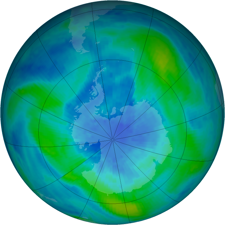 Antarctic ozone map for 22 March 2001